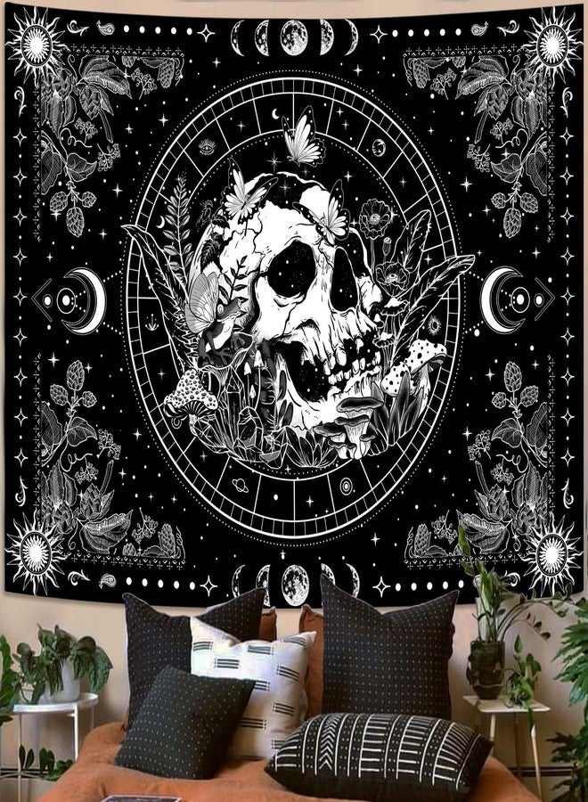 Aipon Black and White Skeleton Tapestry Bedroom Skull Mushroom Tapestries Hippie Nature Plants Floral Flower Aesthetic Tapestry Wall Hanging for Living Room Dorm (Black, 48'' × 36'') - Image 2